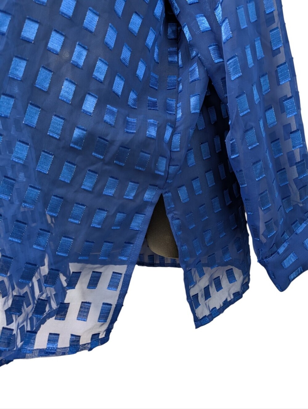 Notations Woman Blue Sheer Grid Metallic Button Down Blouse Top Plus Size 1X - Picture 5 of 8